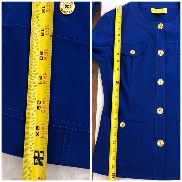 St. John VTG Patch Pocket Blazer Jacket Thick Knit Gold Button Front Size 6 Blue - Picture 13 of 16